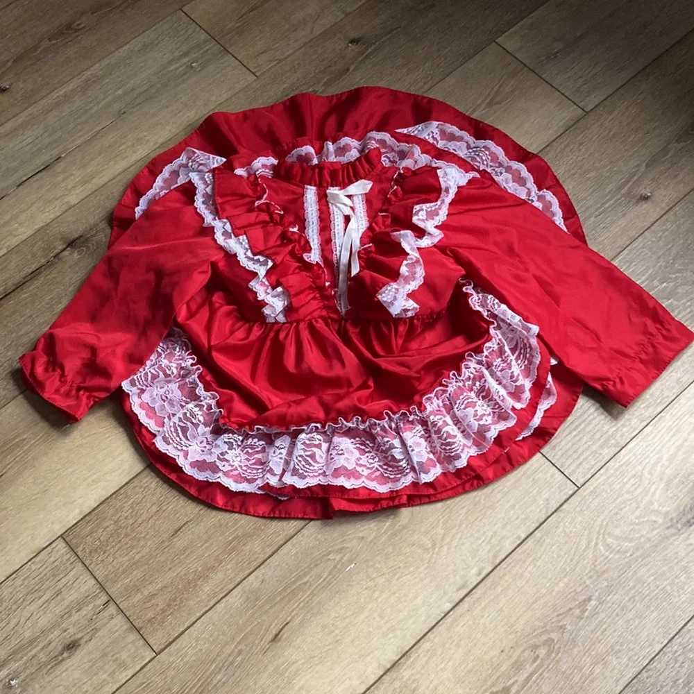 Vtg Jill Lynn Sz 5 Red Lace girls Dress Long sleeve Full Circle Part USA…